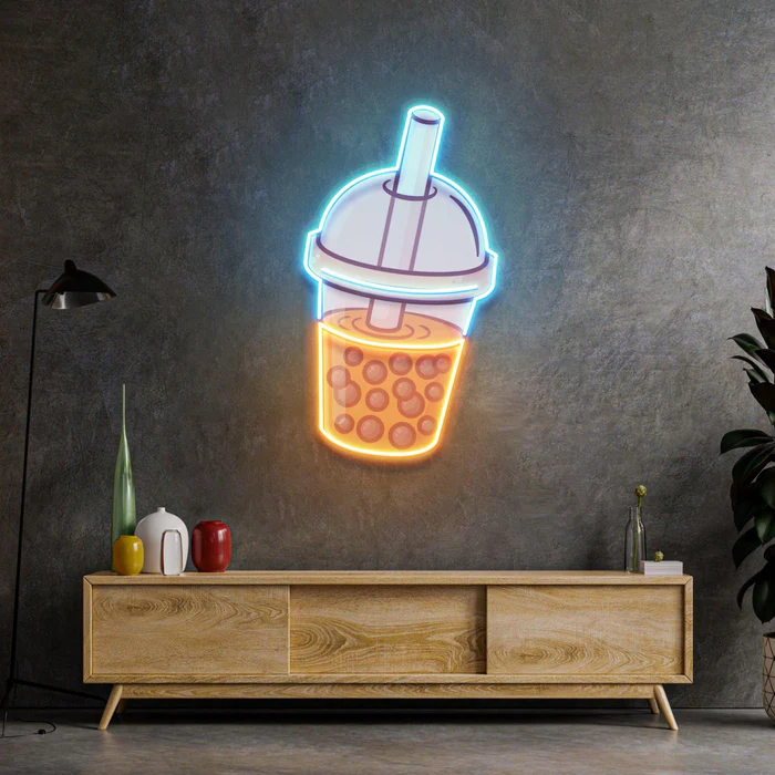 Turuncu Bubble Tea Neon Art – UV Baskı – Neon Led Tabela