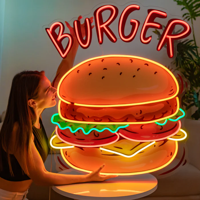 Hamburger Neon Art – UV Baskı – Neon Led Tabela