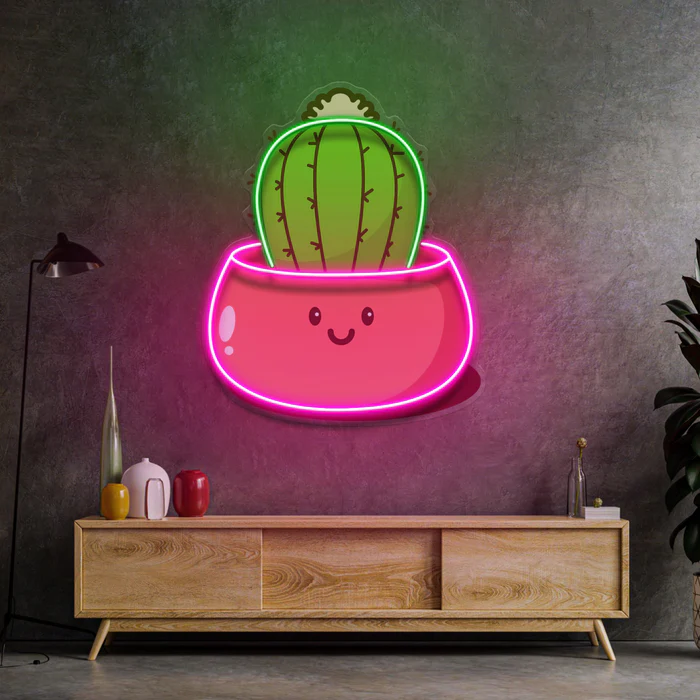 Kawai Kaktüs Neon Art – UV Baskı – Neon Led Tabela