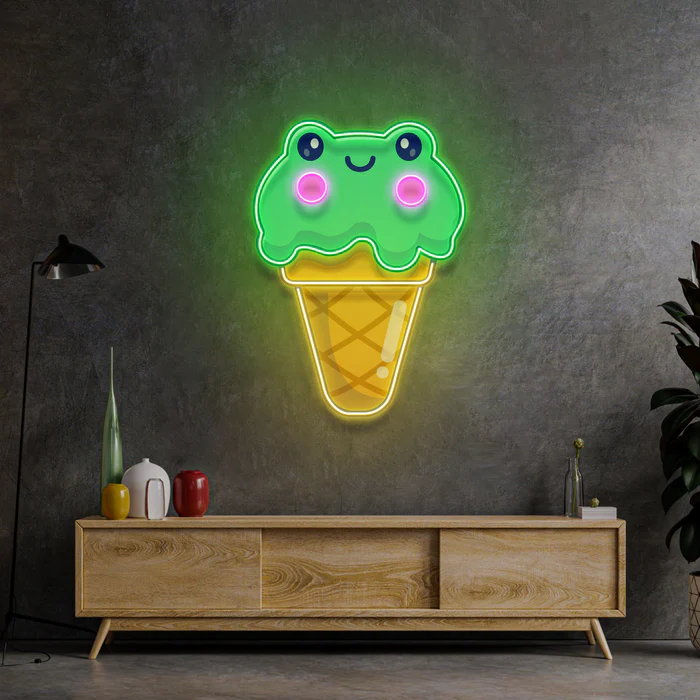 Tatlı Kurbağa Dondurma Neon Art – UV Baskı – Neon Led Tabela