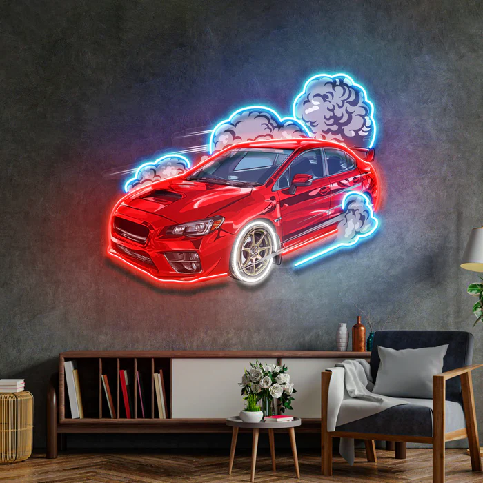 Lastik Yakan Araba Neon Art – UV Baskı – Neon Led Tabela