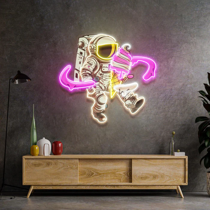Dondurma ve Astronot Neon Art – UV Baskı – Neon Led Tabela