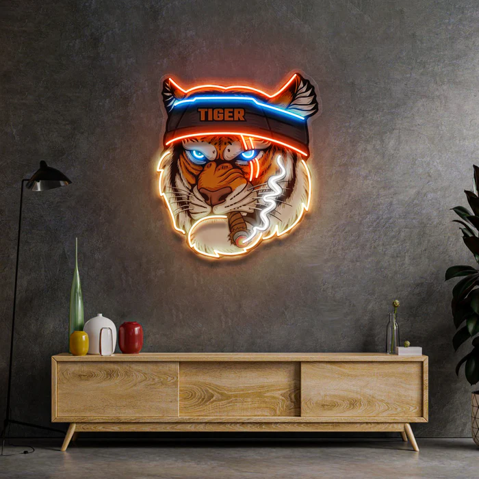Sigara İçen Kaplan Neon Art – UV Baskı – Neon Led Tabela