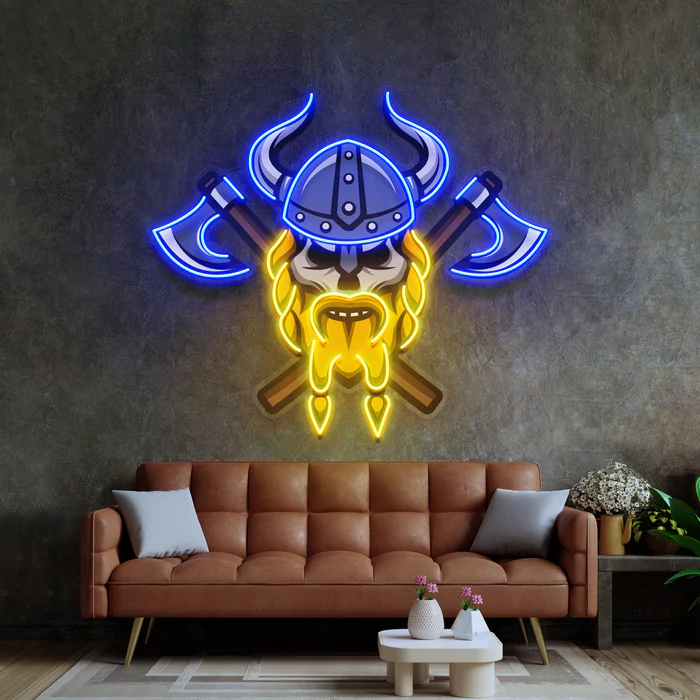 Viking Kurukafa Neon Art – UV Baskı – Neon Led Tabela