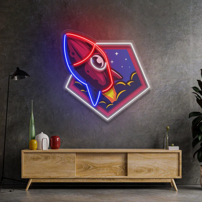 Uzay Roket Neon Art – UV Baskı – Neon Led Tabela