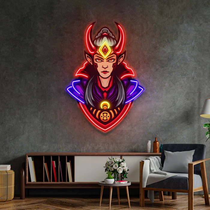 Kızıl Boynuzlu Kadın Suikastçılar Neon Art – UV Baskı – Neon Led Tabela