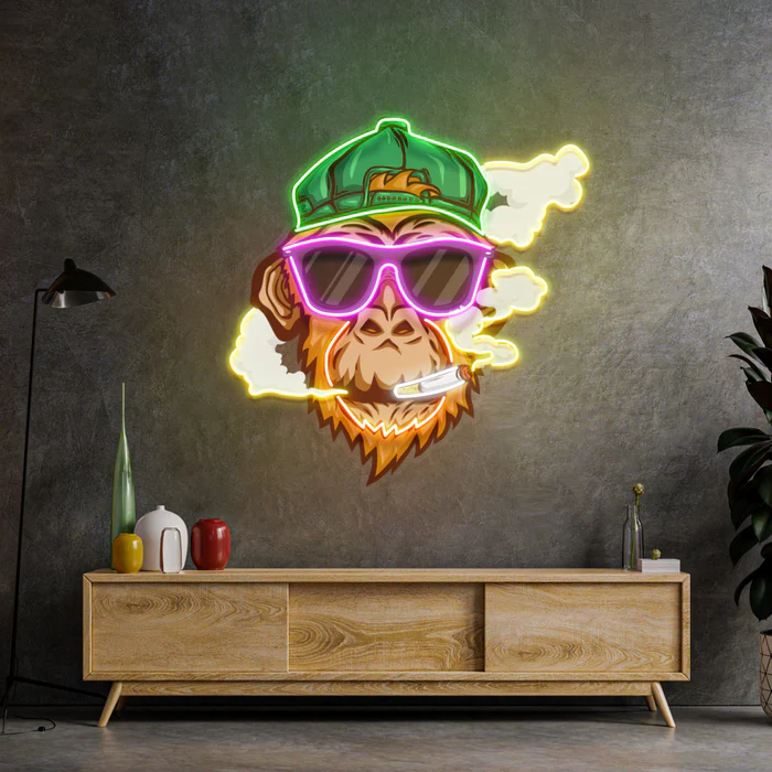 Sigara Maymun Neon Art – UV Baskı – Neon Led Tabela