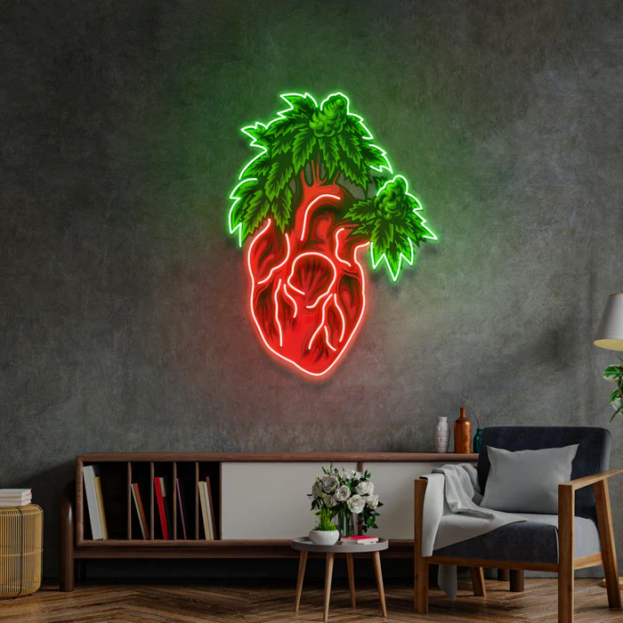 Heart Marijuana Neon Art – UV Baskı – Neon Led Tabela