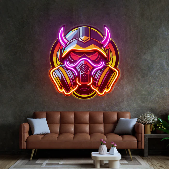 Gaz Maskeli Şeytan Neon Art – UV Baskı – Neon Led Tabela