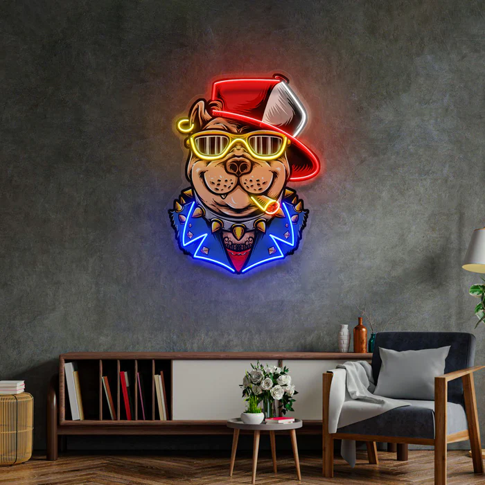 Gangster Köpek Neon Art – UV Baskı – Neon Led Tabela