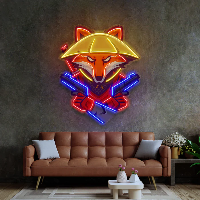 Silahlı Samuray Tikli Neon Art – UV Baskı – Neon Led Tabela