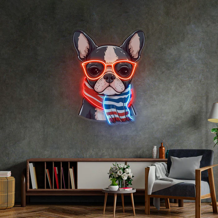Gözlüklü Köpek Neon Art – UV Baskı – Neon Led Tabela