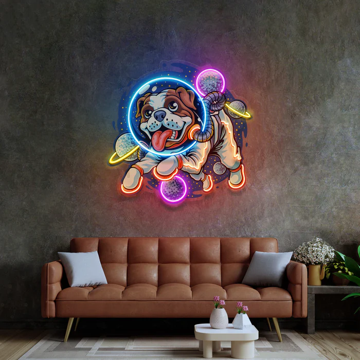 Astronot Köpek Neon Art – UV Baskı – Neon Led Tabela