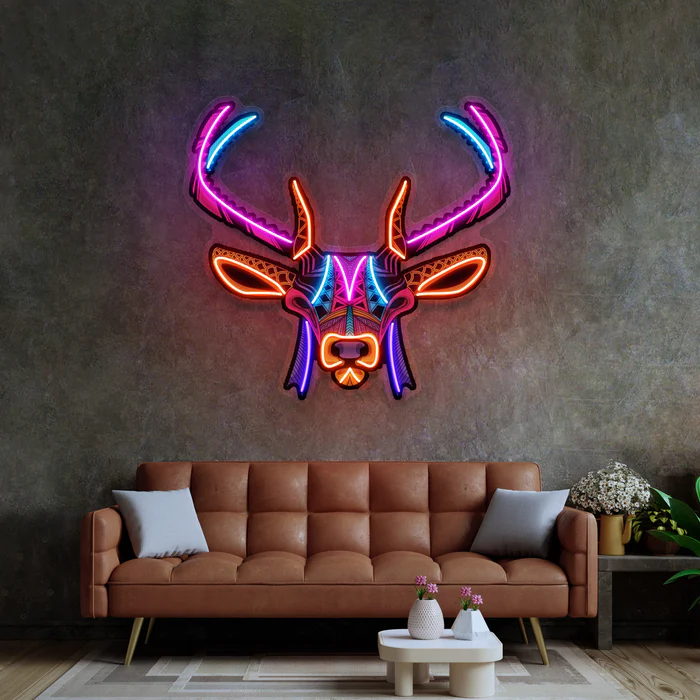 Dekoratif Geyik Neon Art – UV Baskı – Neon Led Tabela