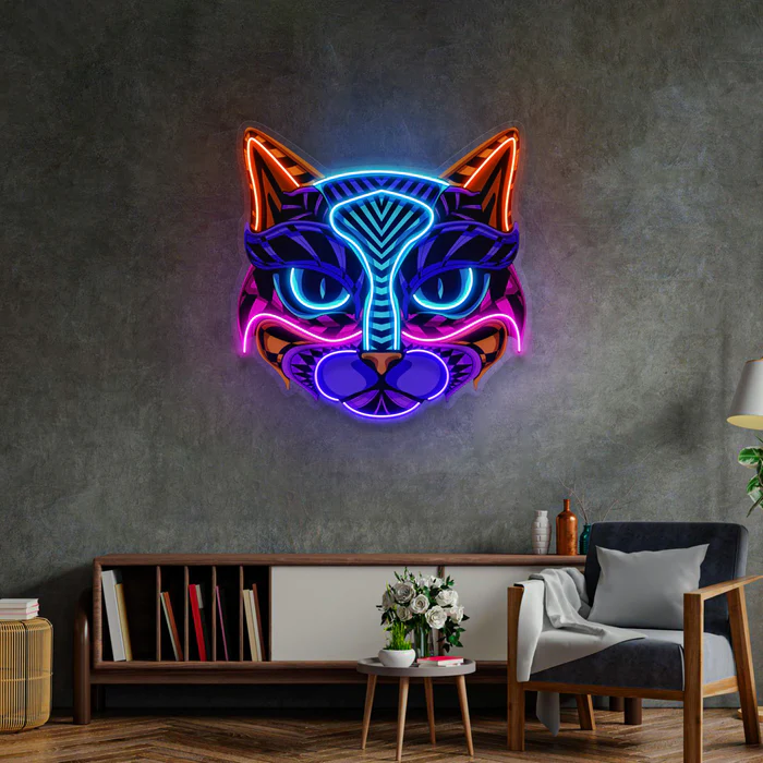 Dekoratif Kedi Neon Art – UV Baskı – Neon Led Tabela