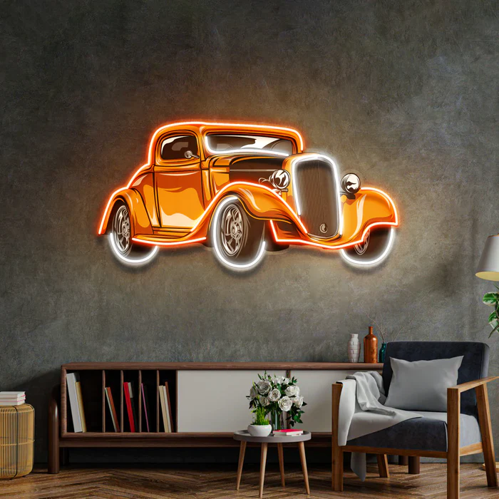 Klasik Araba Neon Art – UV Baskı – Neon Led Tabela