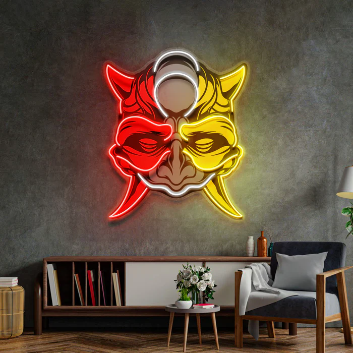 Siyah Şeytan Maskesi Neon Art – UV Baskı – Neon Led Tabela