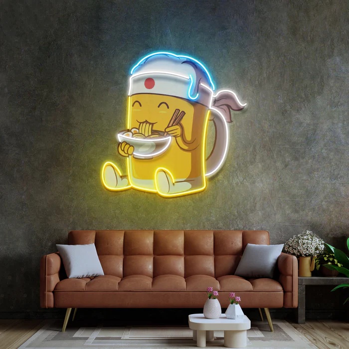 Ramen Yiyen Bira Neon Art – UV Baskı – Neon Led Tabela