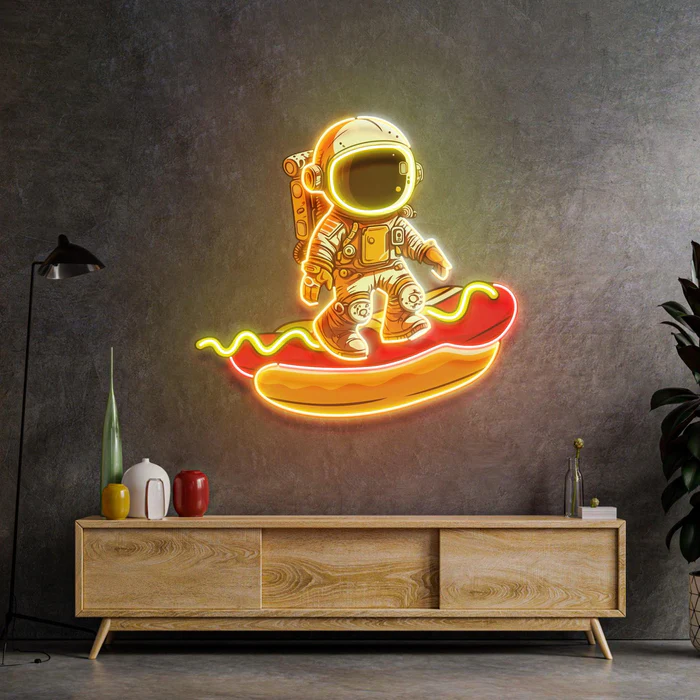 Hotdog Astronot Neon Art – UV Baskı – Neon Led Tabela