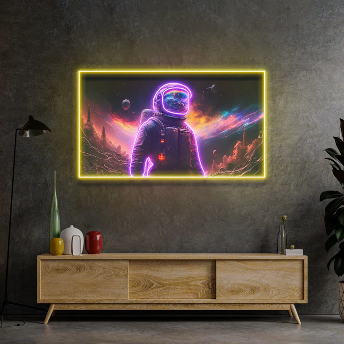 Uzaydaki Astronot Neon Art – UV Baskı – Neon Led Tabela