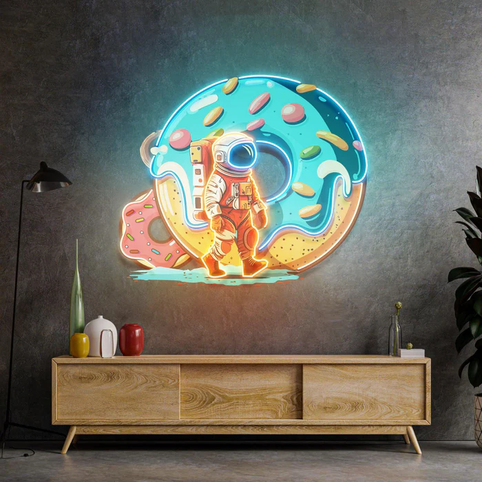 Astronot Donut Neon Art – UV Baskı – Neon Led Tabela