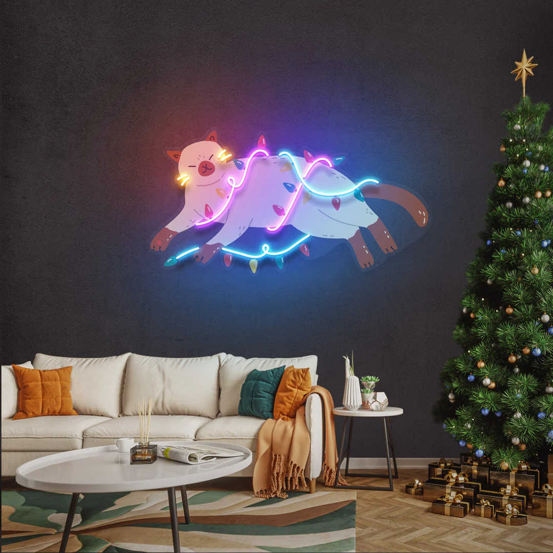Chill Kedi Yılbaşı Neon Led Tabela