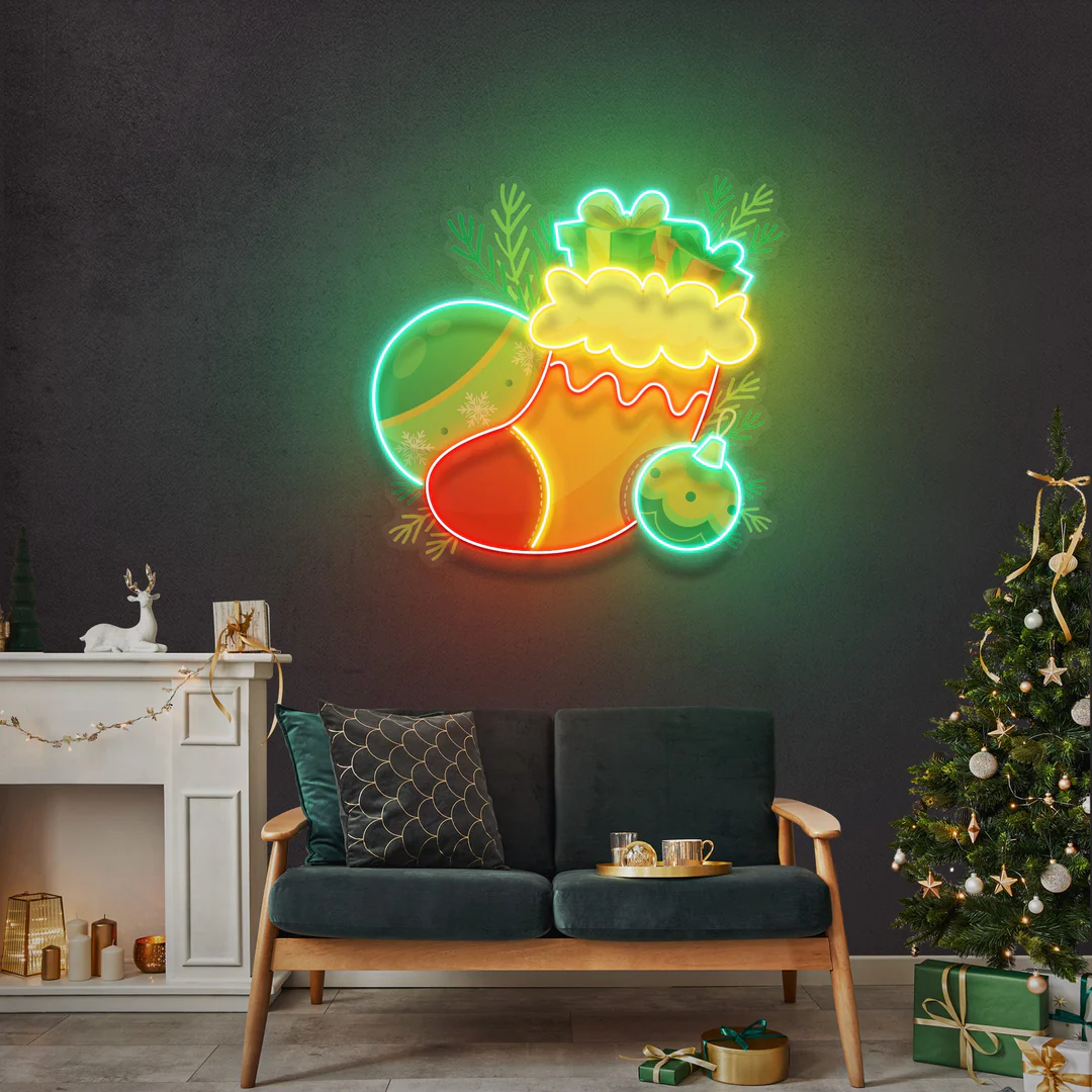 Çorap, Süs ve Hediye Yılbaşı Neon Led Tabela