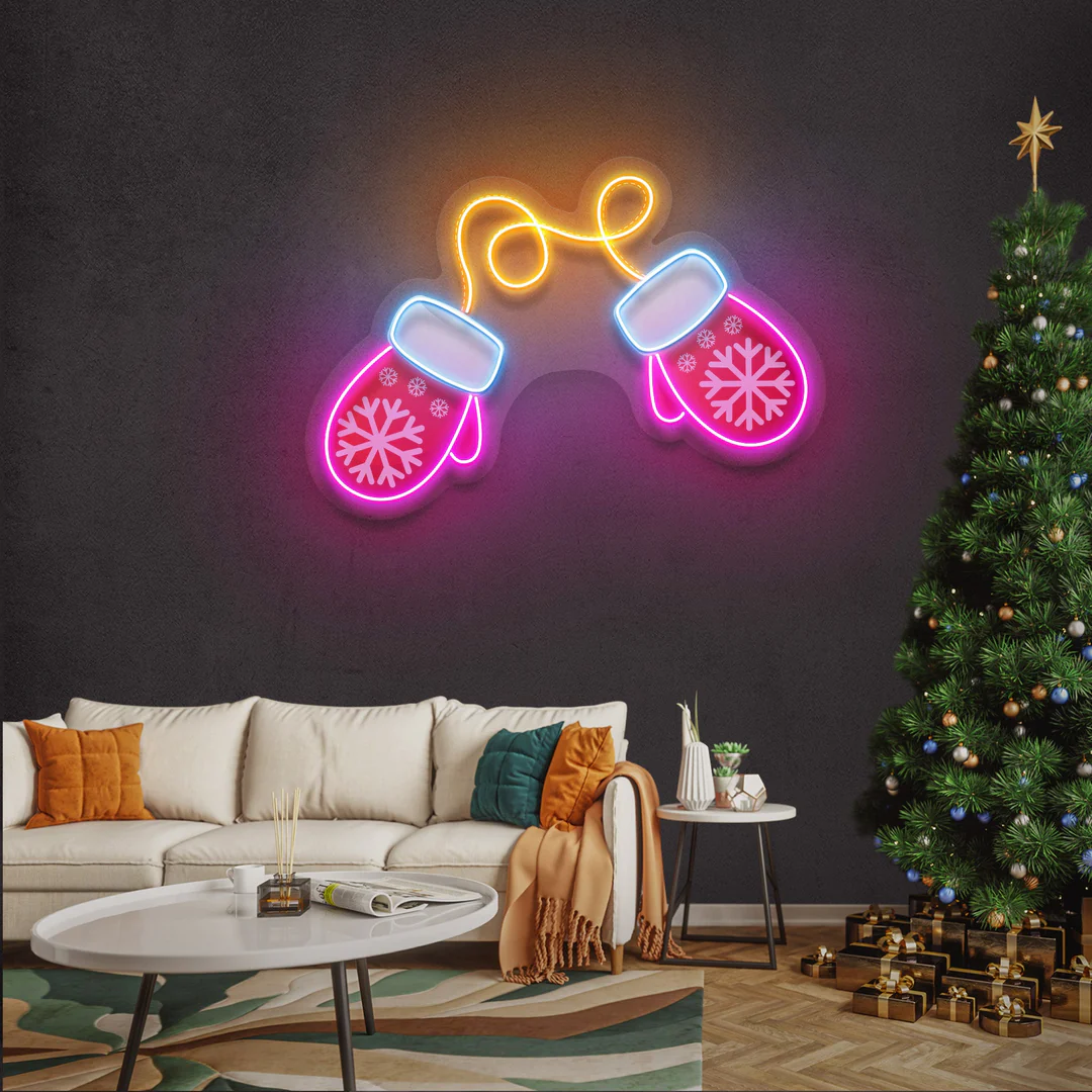 Eldiven Yılbaşı Neon Led Tabela
