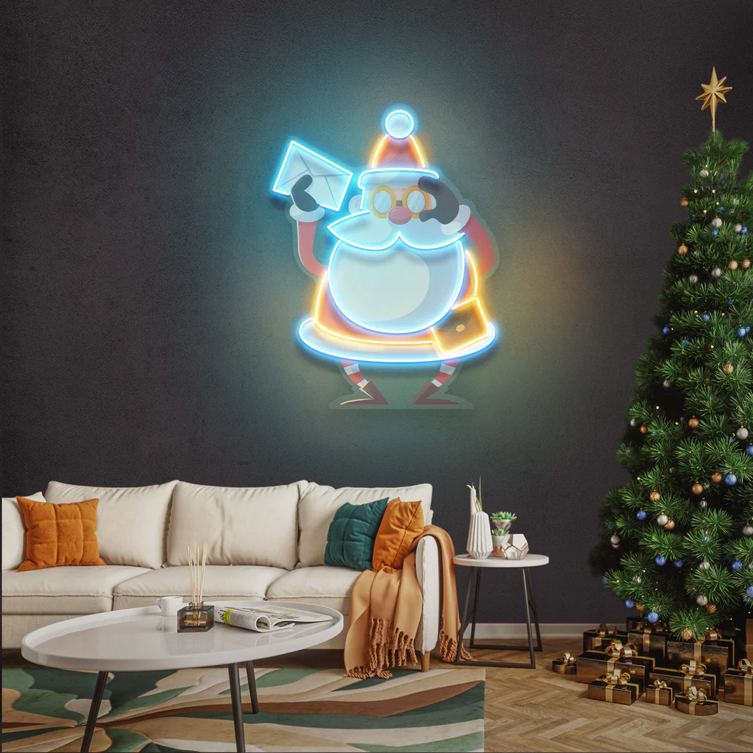 Noel Baba ve Zarf Yılbaşı Neon Led Tabela