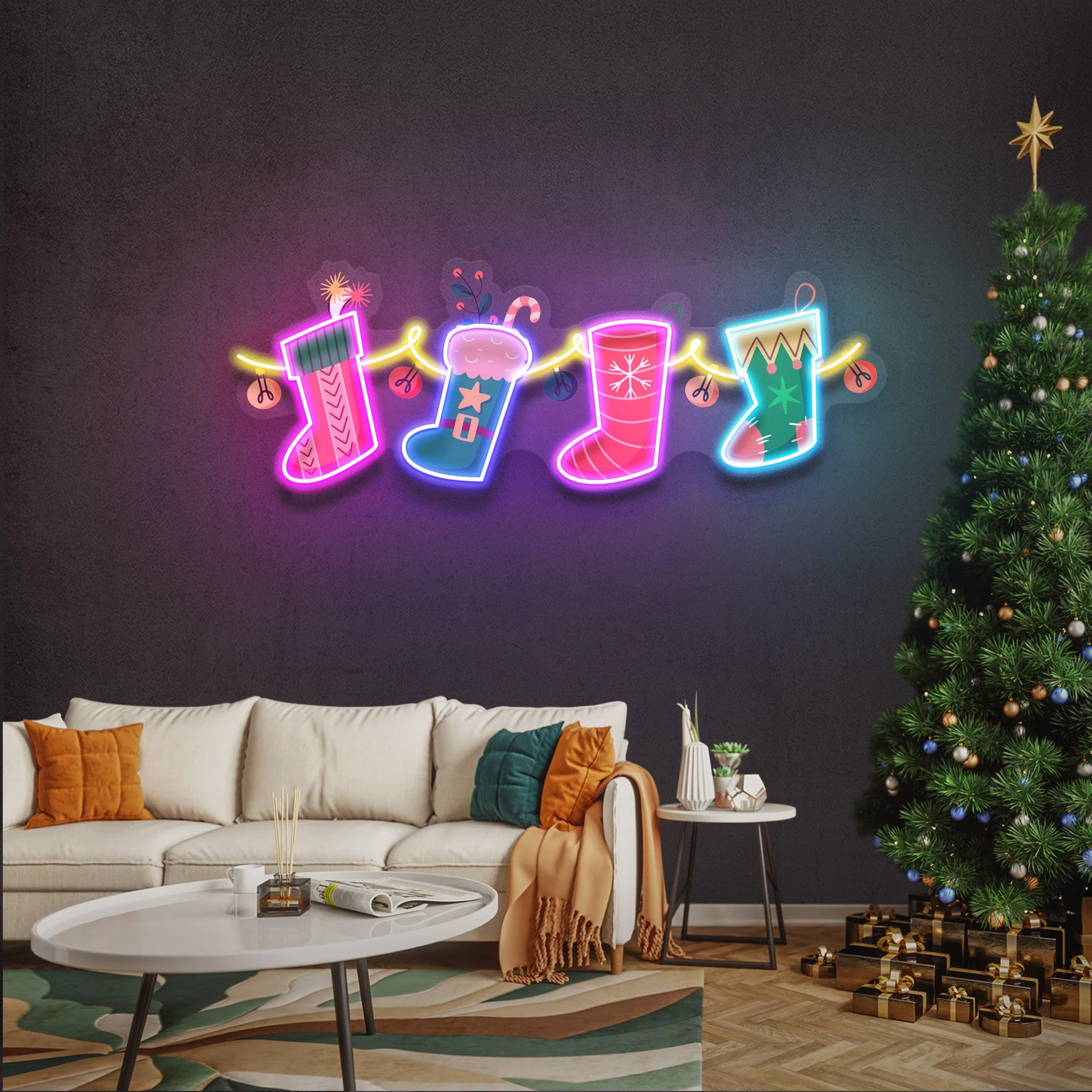 Noel Çorapları Yılbaşı Neon Led Tabela