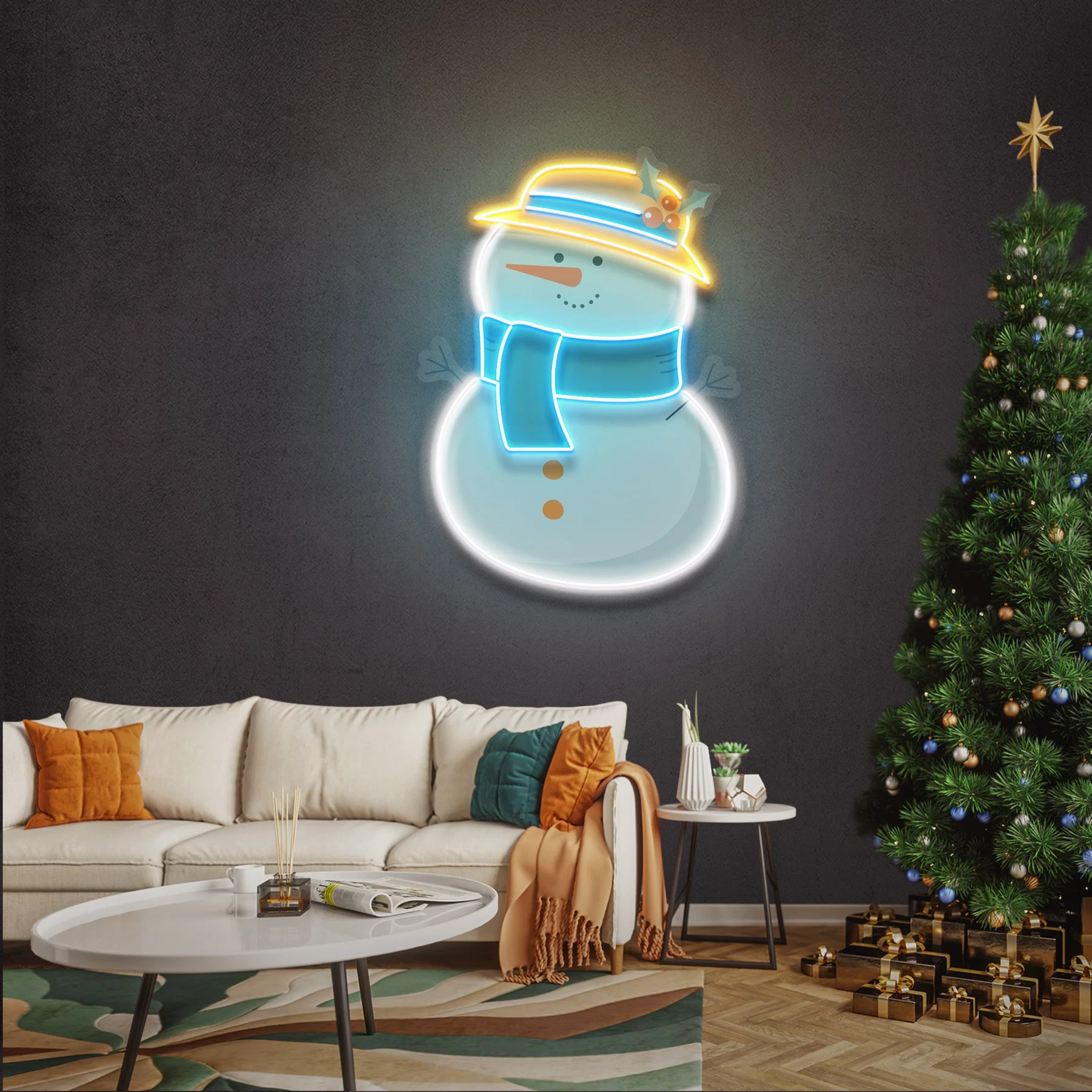 Tombul Kardan adam Yılbaşı Neon Led Tabela