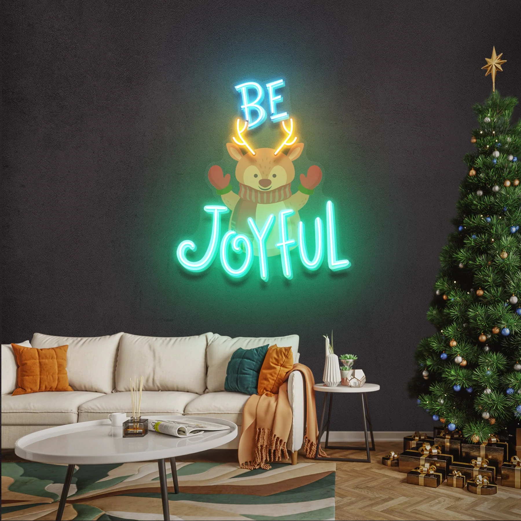 Be Joyful Geyik Yılbaşı Neon Led Tabela
