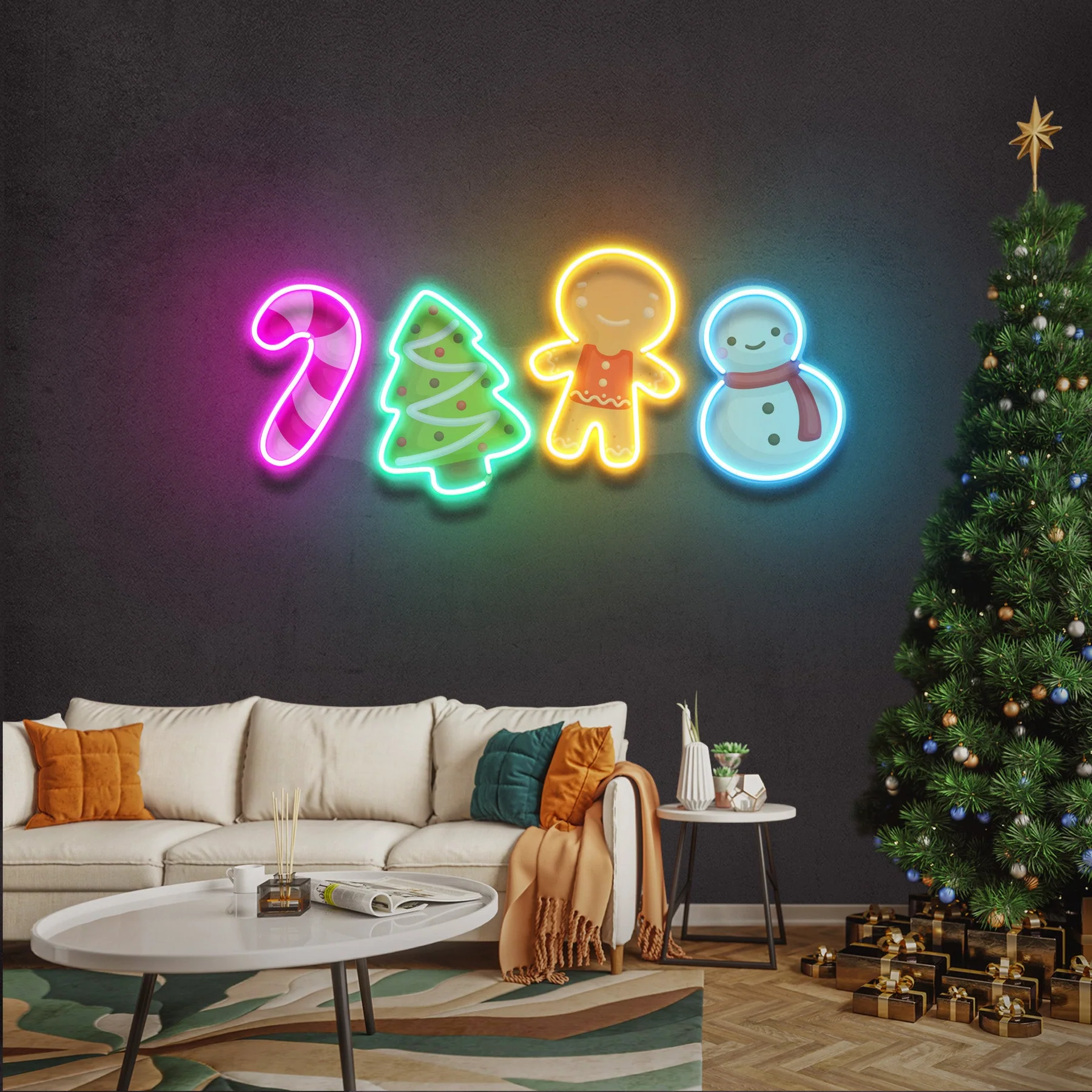 Renkli Baskılı Yılbaşı Neon Led Tabela