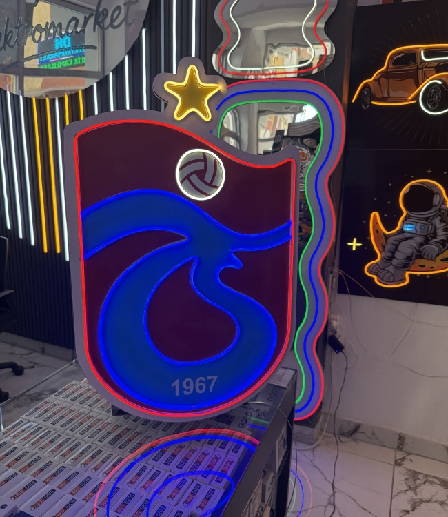 Trabzonspor Bordo Mavi Neon LED Duvar Dekorasyonu 80x50 cm