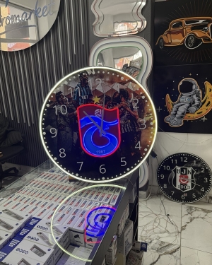 Trabzon Neon LED Saat 60 cm Bordo Mavi
