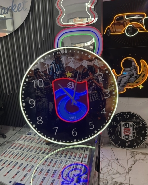 Trabzon Neon LED Saat 60 cm Bordo Mavi