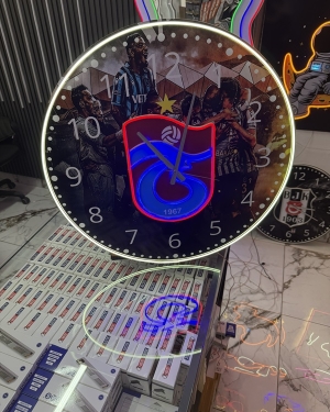 Trabzon Neon LED Saat 60 cm Bordo Mavi