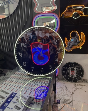 Trabzon Neon LED Saat 60 cm Bordo Mavi