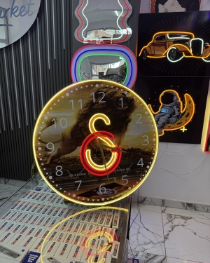Galatasaray Neon LED Saat 60 cm Sarı Kırmızı