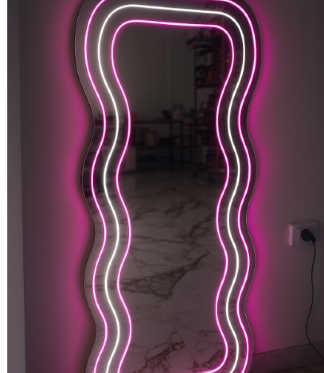 Neon Pileksi Boy Aynası 150x55 cm Pembe Beyaz