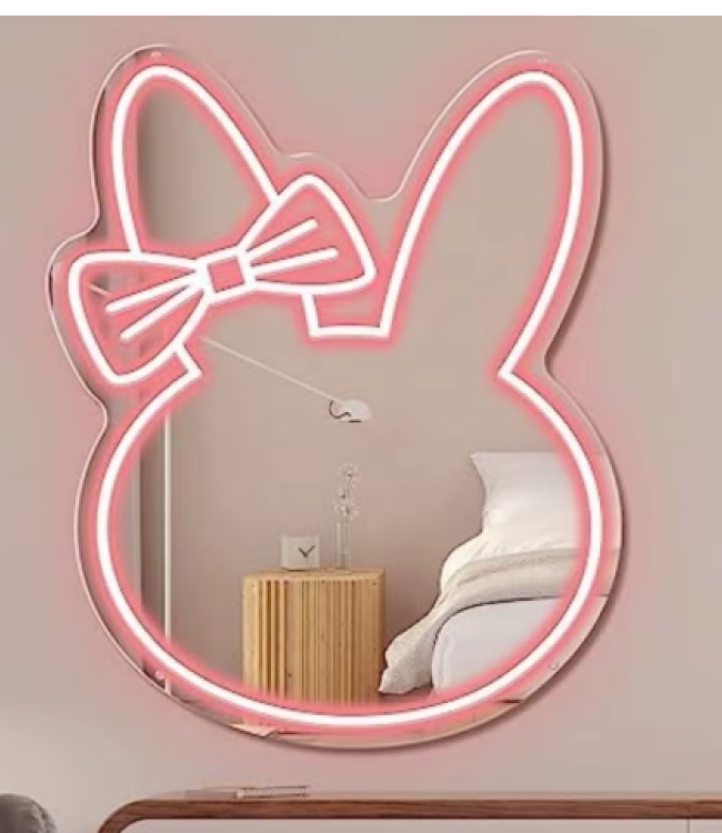 Neon Kurdaleli Tavşan Ayna 60 cm Pembe Beyaz