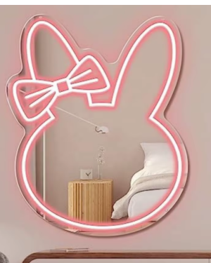 Neon Kurdaleli Tavşan Ayna 60 cm Pembe Beyaz