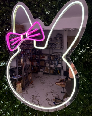 Neon Kurdaleli Tavşan Ayna 60 cm Pembe Beyaz