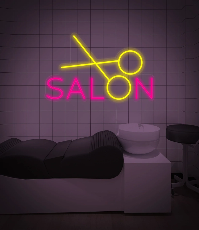 Salon ve Makas Neon Led Tabela 60 cm