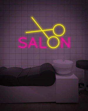 Salon ve Makas Neon Led Tabela 60 cm