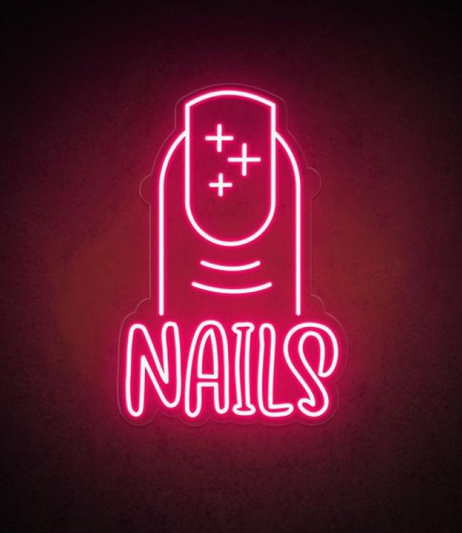 Nails Neon Led Tabela 60 cm Şeffaf Pleksi Dekor