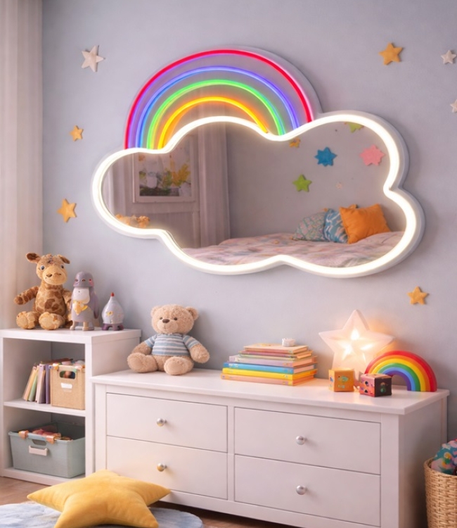 Gökkuşağı Neon Pleksi Ayna 70x55 cm Işıklı Duvar Dekoru