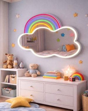 Gökkuşağı Neon Pleksi Ayna 70x55 cm Işıklı Duvar Dekoru