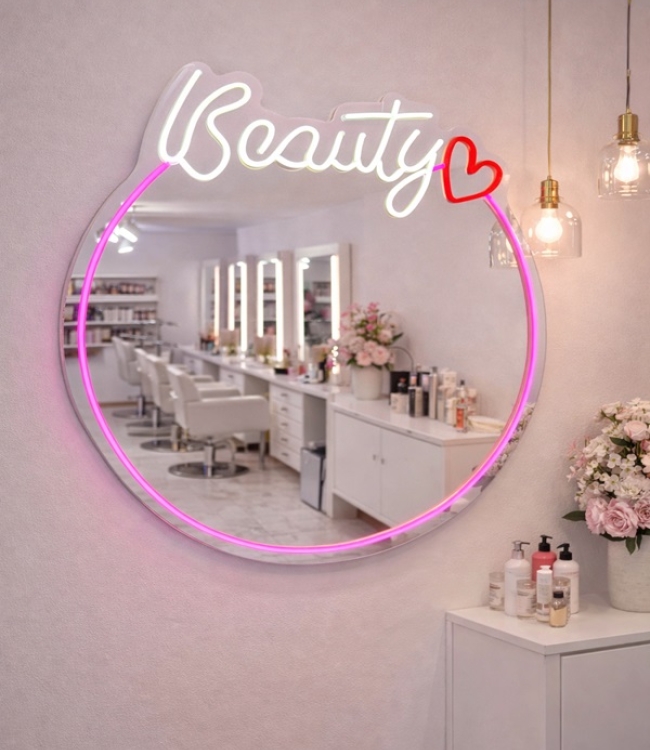Beauty' Neon Işıklı Dekoratif Ayna