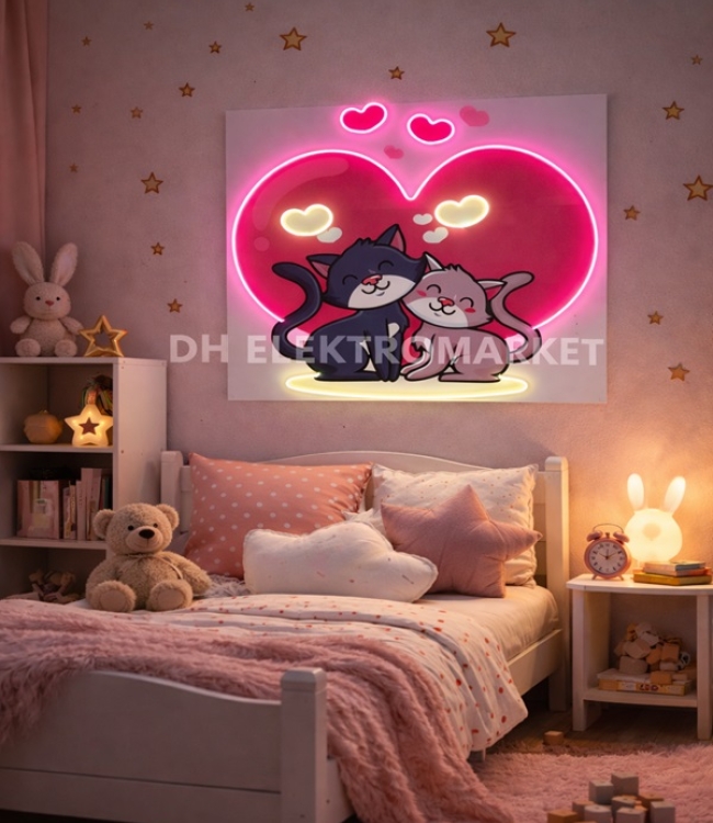 Neon Kalpli Kedi Figürlü Gece Lambası